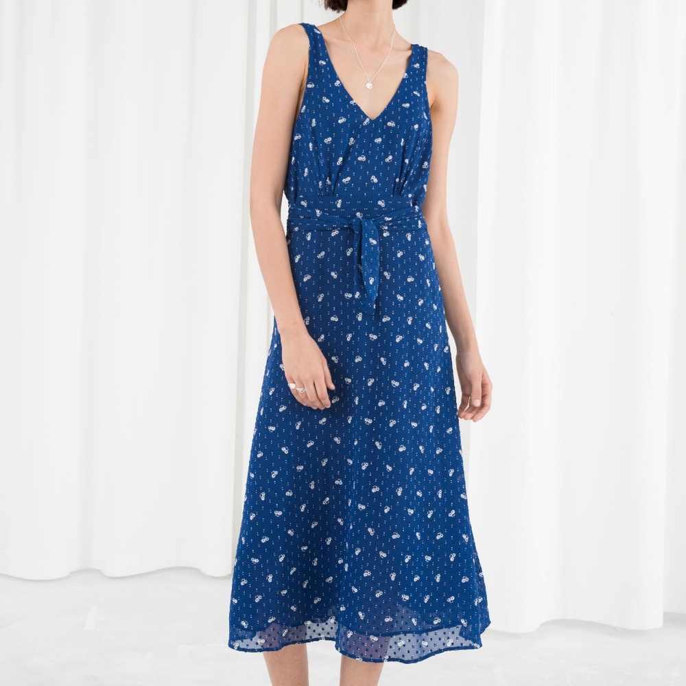 & other stories printed belted midi dress